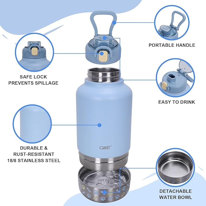 Insulated Stainless Steel Water Bottle for Dogs and Humans, Universal Travel Dis