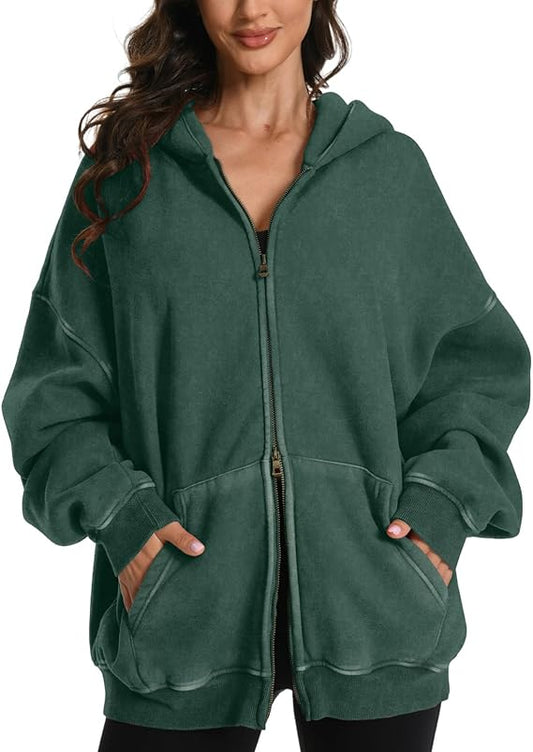 Women's and men's oversized double zipper hoodie made of thick cotton