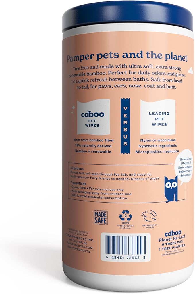 Natural deodorizing Hypoallergenic cleansing wipes for dogs and cats for the car