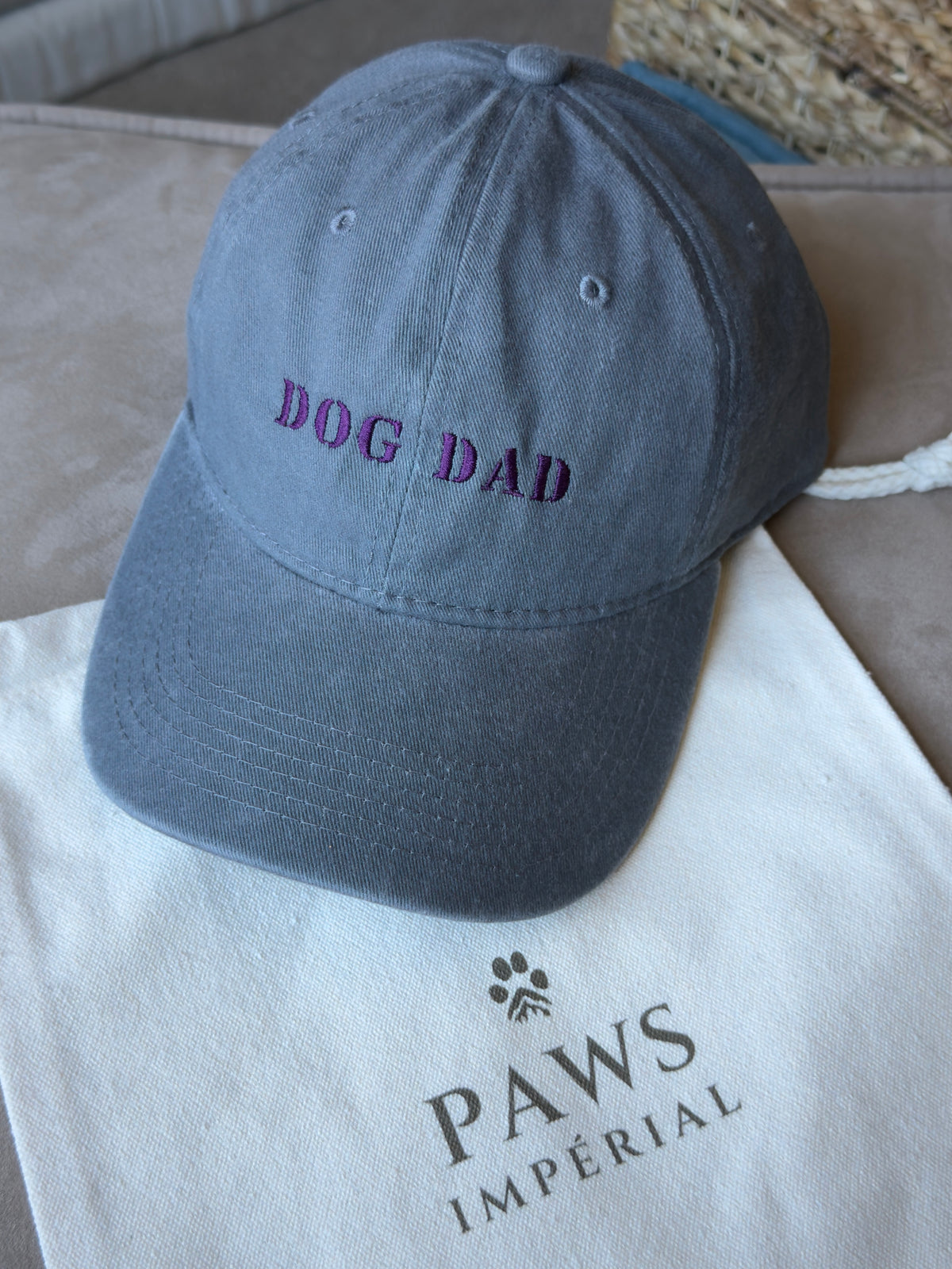 DOG DAD Washed Cotton Cap — Grey and Purple — photo 1