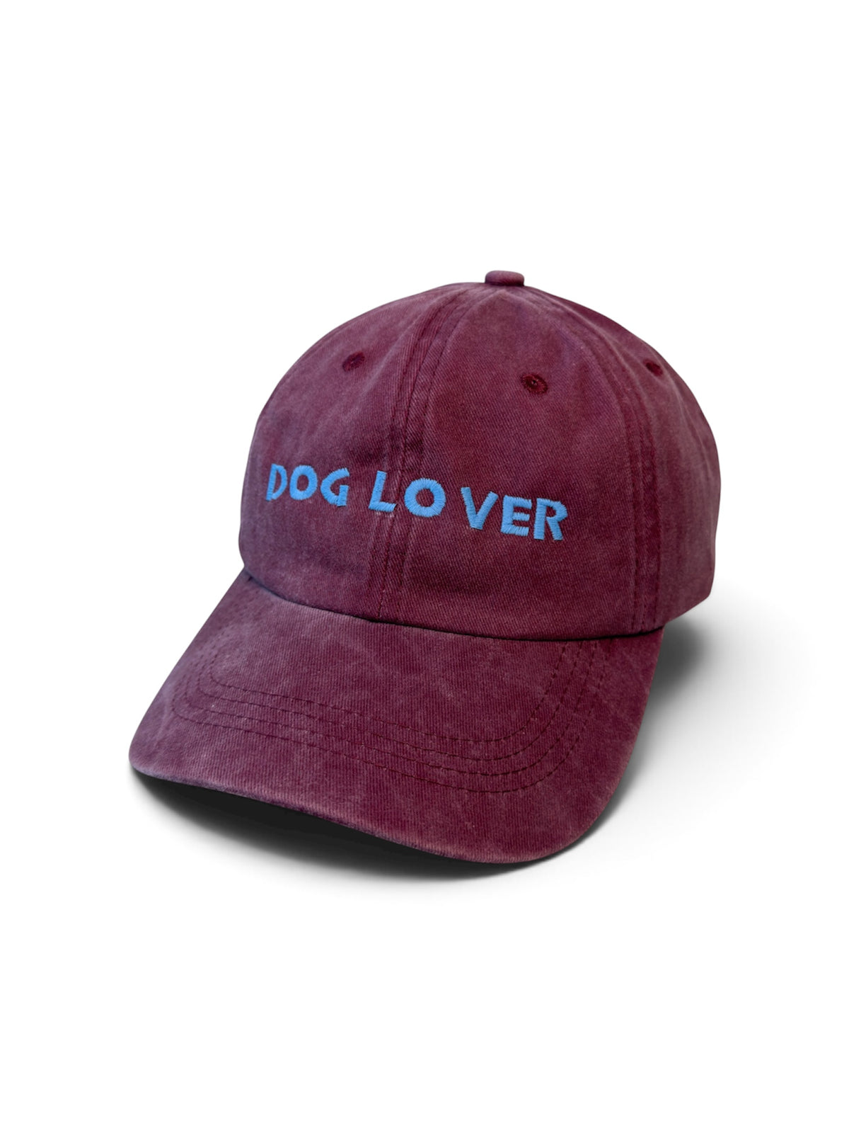 DOG LOVER Washed Cotton Cap — Burgundy and Blue — photo 4