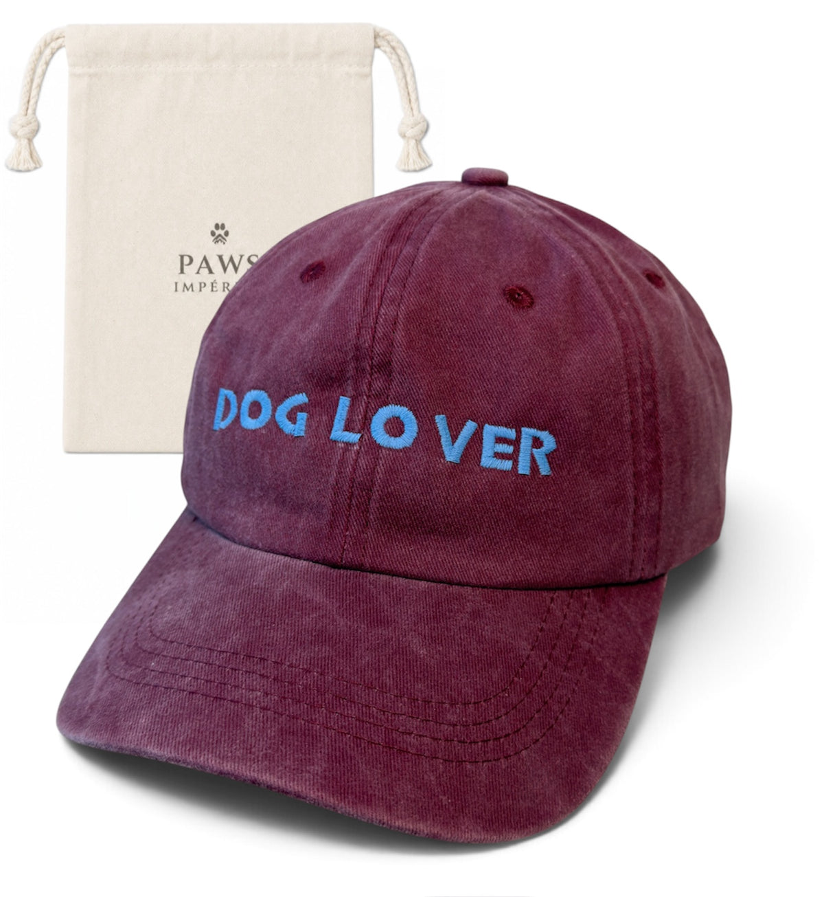 DOG LOVER Washed Cotton Cap — Burgundy and Blue by Paws Impérial