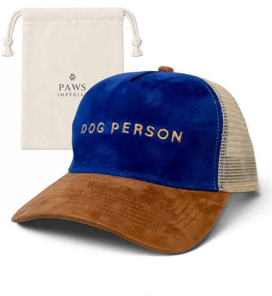 DOG PERSON Suede Mesh Cap — Blue and Rust by Paws Impérial