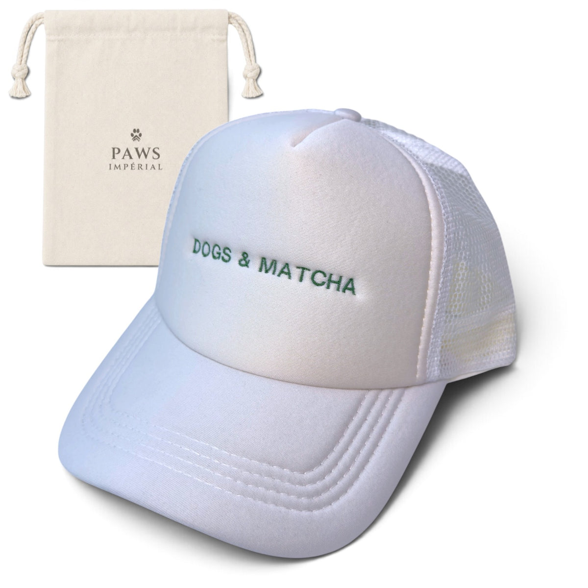 DOGS & MATCHA Trucker Cap — White by Paws Impérial