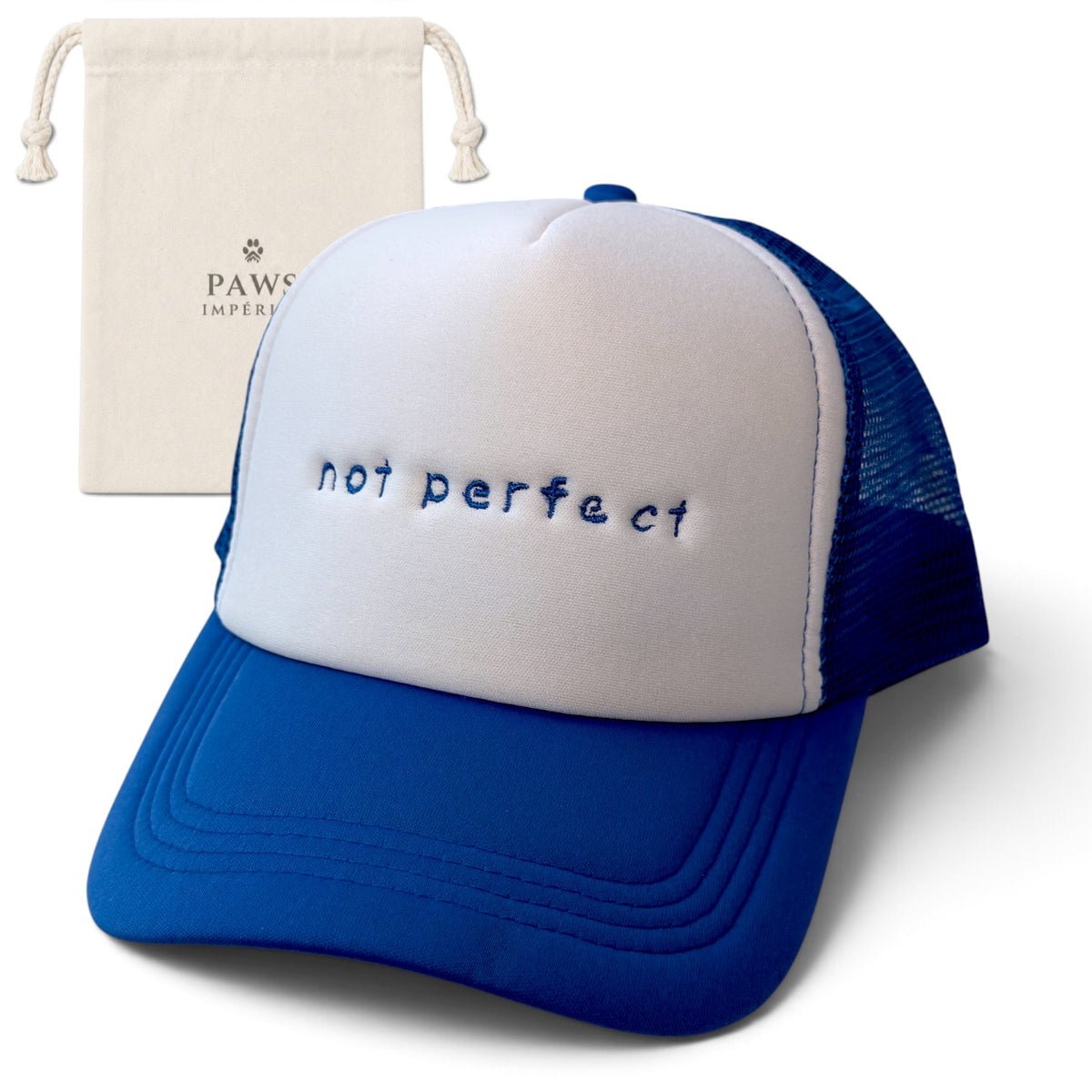 not perfect Trucker Cap — Blue and White by Paws Impérial