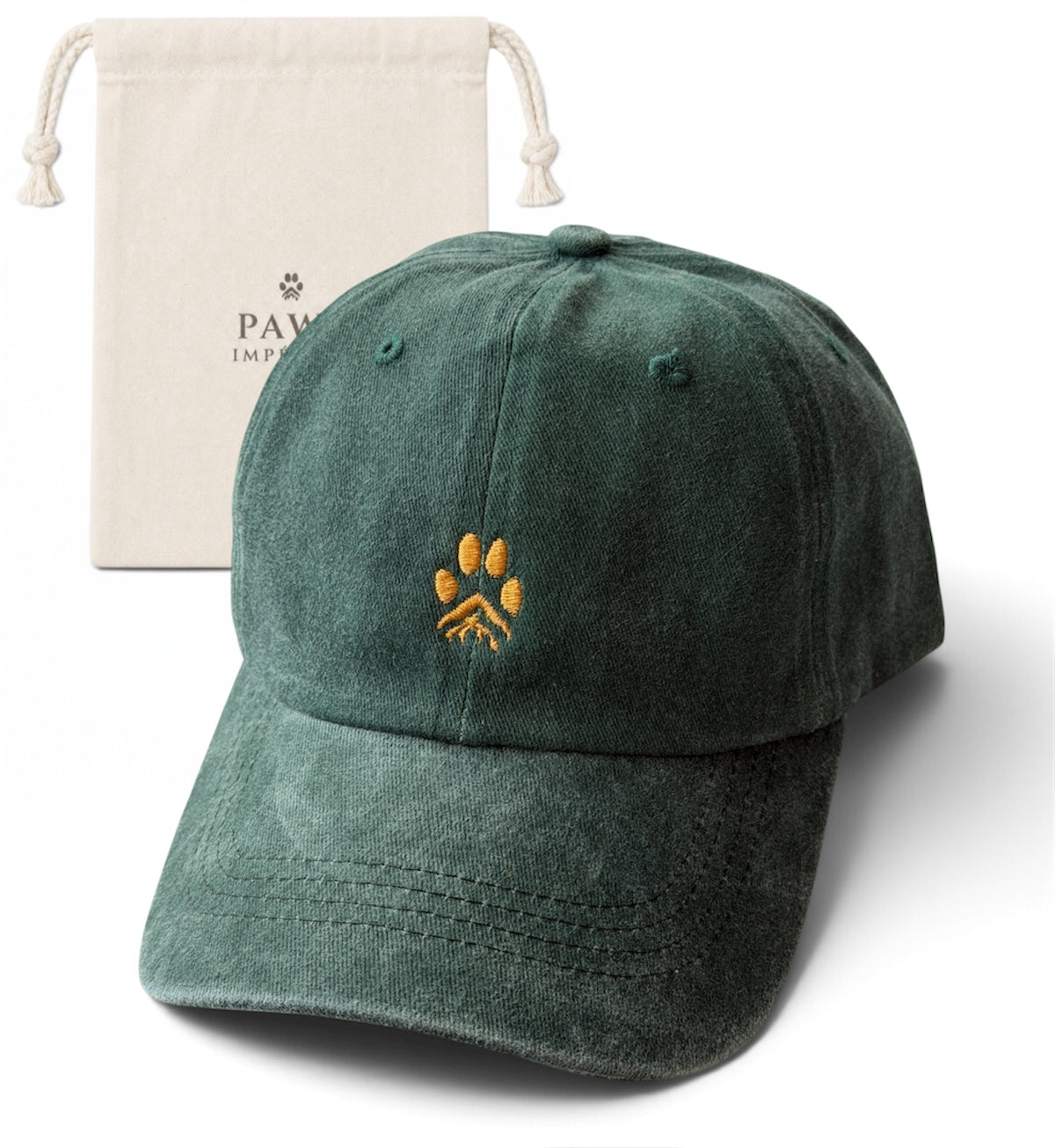 Paw Washed Cotton Cap — Green and Gold by Paws Impérial