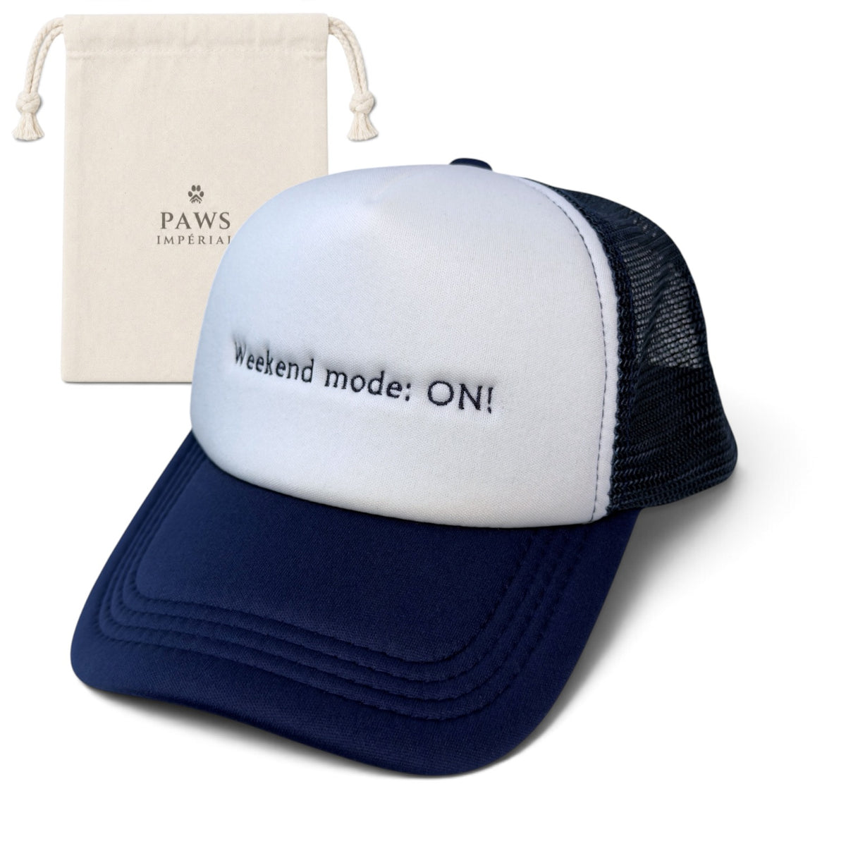 Weekend ON Trucker Cap in blue and white by Paws Impérial